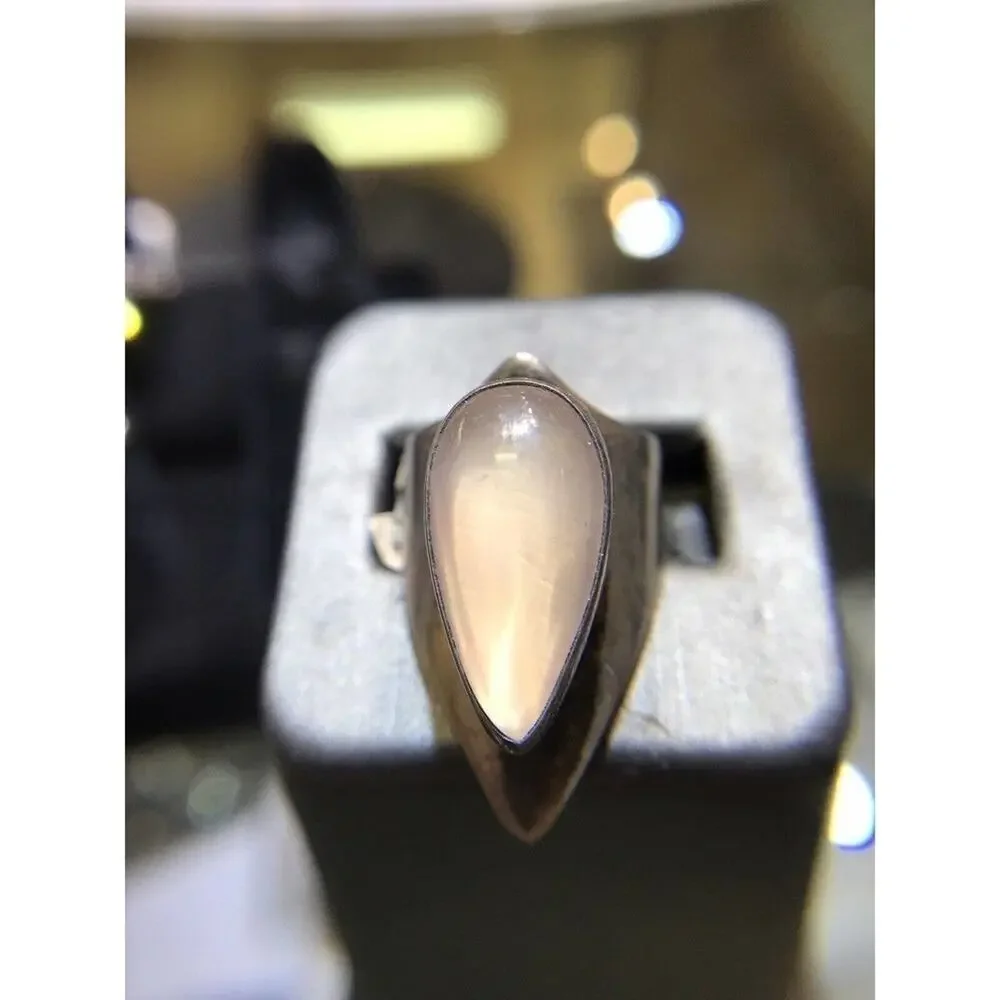 Rose Quartz (Natural) Ring Sz7 Bezel Set Silver 925 Wide Band